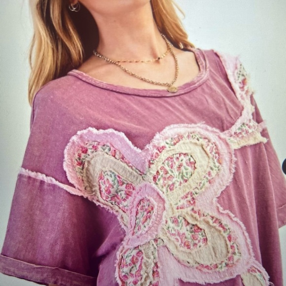 Easel Pink Embellished Oversized Boxy Tee - Picture 3 of 5